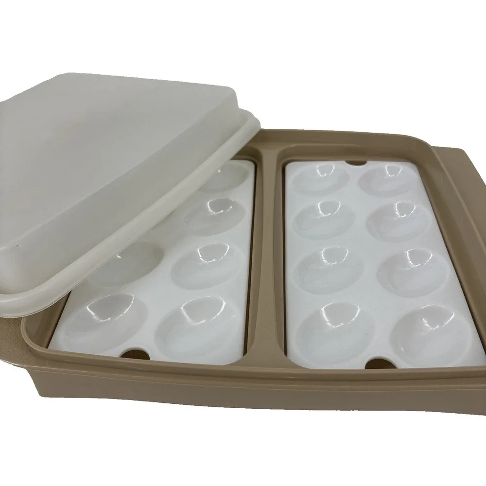 Vintage Tupperware Picnic Deviled Egg Carrier Holder 723-1 Lid, Inserts 4 piece